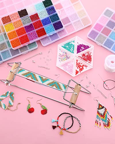 Jexine 48000 Pcs Bead Loom Kit Beading Supplies 2 mm Seed Beads Loom Kit for Adults Bracelets Jewelry Earring Making Tools Christmas Gifts for Girls Jexine
