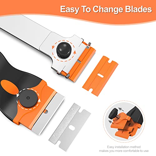 Ywmoml 3 Pack Razor Blade Scraper, Plastic Razor Blade Scraper, Scraper Tool with Extra 30 Plastic Razor Blades and 30 Metal Blades, Razor Scraper Ywmoml