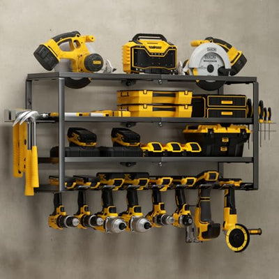 YYR 4 Layer Power Tool Organizer Wall Mount, Cordless Drill Hanger Storage Rack, Battery Tools Holder with Charging Station Shelf for Garage
