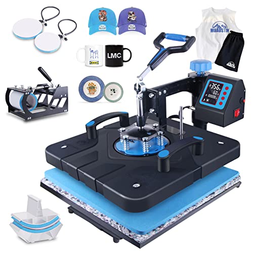 HORGELU Upgraded 5 in 1 Heat Press Machine 15x15 Inch Heat Transfer Machine 360-Degree Swing Away Multifunction Digital Sublimation Combo Heat Press Horgelu