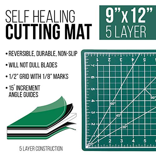 U.S. Art Supply 9" x 12" Green/Black Professional Self Healing 5-Ply Double Sided Durable Non-Slip Cutting Mat Great for Scrapbooking, Quilting, U.S. Art Supply