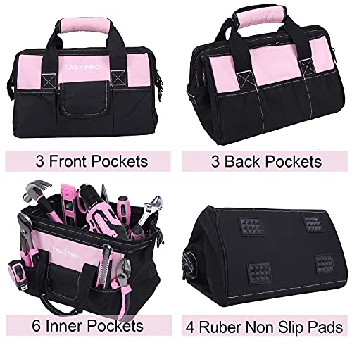 FASTPRO 232-Piece 20V Pink Cordless Lithium-ion Drill Driver and Home Tool Set, Lady's Repairing Kit with 12-Inch Wide Mouth Open Storage Bag FASTPRO