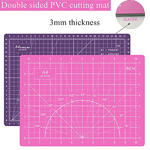39 Pcs Rotary Cutter Set Pink - Quilting Kit incl. 45mm Fabric Cutter with 5 Extra Blades, A4 Cutting Mat, Craft Knife Set, Quilting Ruler and Sewing Headley Tools