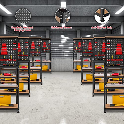 Goplus Work Bench, Work Table with Pegboard, 14 Hanging Accessories, 2 Open Shelves, Heavy Duty Steel Tool Bench, Workbench for Garage Home Workshop Goplus