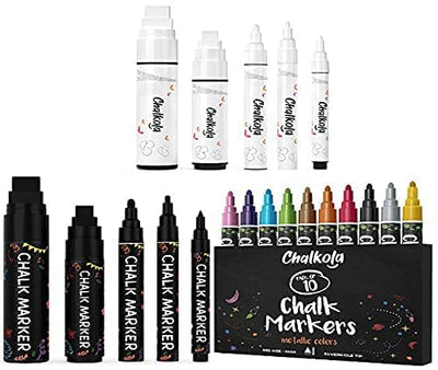 Chalkola 5 White and 5 Black Variety + 10 Metallic 6mm Markers Bundle
