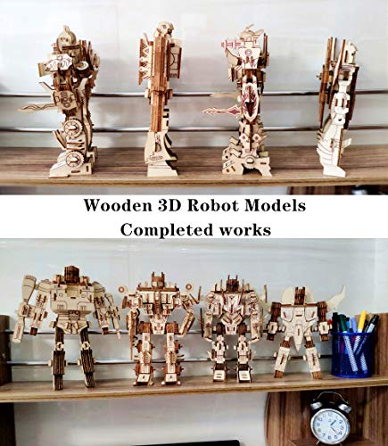 3D Wooden Robot Puzzle, 4 Piece Set Wood Crafts DIY Assembly Robot Puzzle - Wooden Robot Model Kits - Robot Toys for Adults Teens Boys Kids Birthday i-CHONY