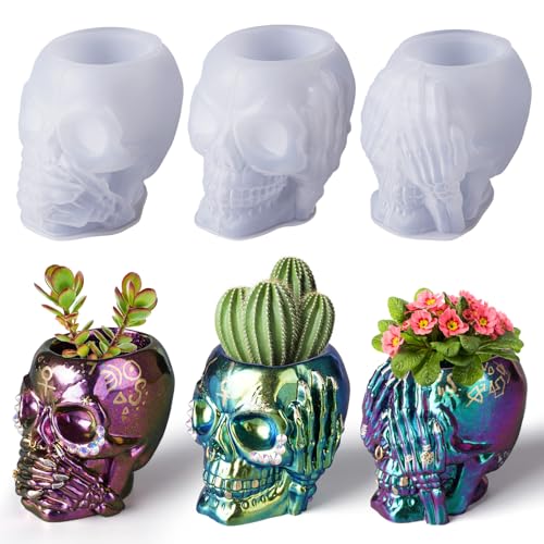 LET'S RESIN Skull Resin Molds, Hear-no, Speak-no, See-no 3 Pcs Skull Silicone Molds for Resin Crafts, Cute Epoxy Resin Molds Silicone for Resin LET'S RESIN