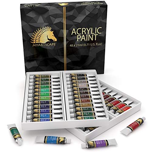 MyArtscape Acrylic Painting Tubes Set - 48 x 21ml - Lightfast - Heavy Body - Rich Pigments - Vibrant Colors - Professional Art Supplies - Artist MyArtscape