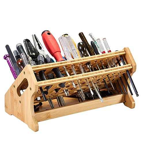ESYTEOOT Bamboo Screwdriver Organizer Rack Tools Desktop Hand Tool Stand and Repair Tool Storage Holder ESYTEOOT