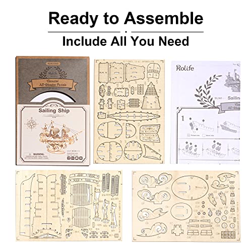 Rolife 3D Wooden Puzzles Model Kit for Adults to Build, Wooden Model Ship Series Sailing Ship Building Model Kit, DIY Crafts Rolife
