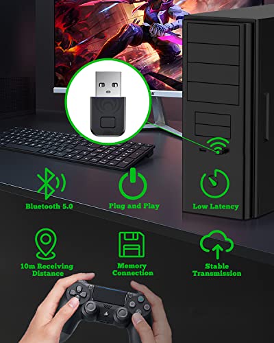 AOJAKI Bluetooth Adapter for PS4/ PS5/ Switch Pro Controller PS4 Controller Adapter for PC/Android TV Box/Tesla/Steam, Compatible with Official PS4/ AOJAKI