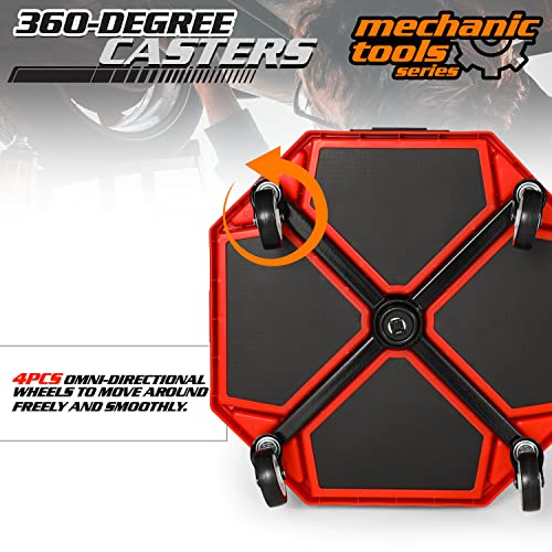 M-AUTO Pneumatic Mobile Rolling Garage Stool with Equipment Tray and All-Terrain Casters 300LBS Capacity Creeper, 16.5" to 22" Adjustable Height M-AUTO