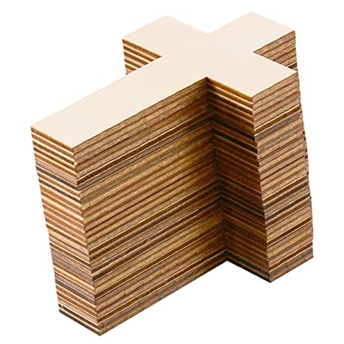 NOLITOY 60 Pcs Easter Cross Home Decor Cross Shape Wood Slices Wood Crafts Wooden Crafts Wooden Cross Cutouts Blank Wooden Cutout Wooden Chips Adorn NOLITOY