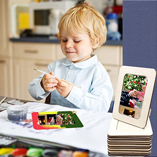 RYKOMO 12 Pieces DIY Wood Picture Frames Unfinished Solid Wood Photo Picture Frames for 4 x 6 in Photos, Standing Wooden Photo Frames for Crafts RYKOMO