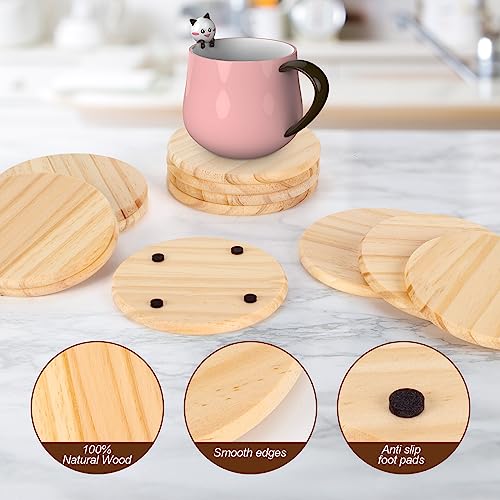 12PACK Unfinished Wood Coasters, 4 inch Round Blank Wooden Craft Coasters Wood Slices for DIY Architectural Models Drawing Painting Wood LepoHome