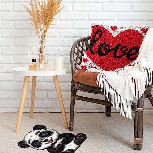 GemJelry DIY Latch Hook Kits for Adults Kids Panda Latch Hook Rug Cover Kits Hand Craft Embroidery Crochet Rugs with Preprinted Canvas Crochet Yarn GemJelry