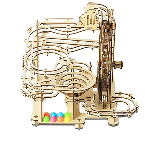 Hallisun 3D Wooden Puzzle for Adults, Marble Run Set, Wooden Mechanical Model Kit, DIY Roller Coaster Handicraft Wood Craft Kit, Birthday Gift for Hallisun
