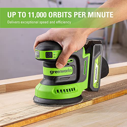 Greenworks 24V Orbital Sander Kit, 5" Random Sander Variable Speed, 2Ah Battery and Charger Included Greenworks
