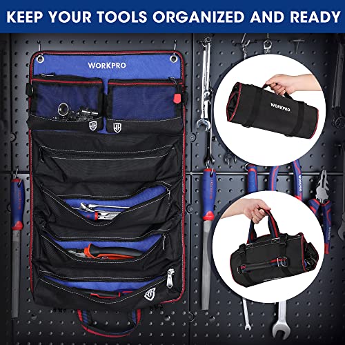 WORKPRO Roll Up Tool Bag, Tool Roll Up Bag with Detachable Tool Pouches, Heavy Duty Tool Bag Organizer with 6 Pockets, Tool Roll Organizer for WORKPRO