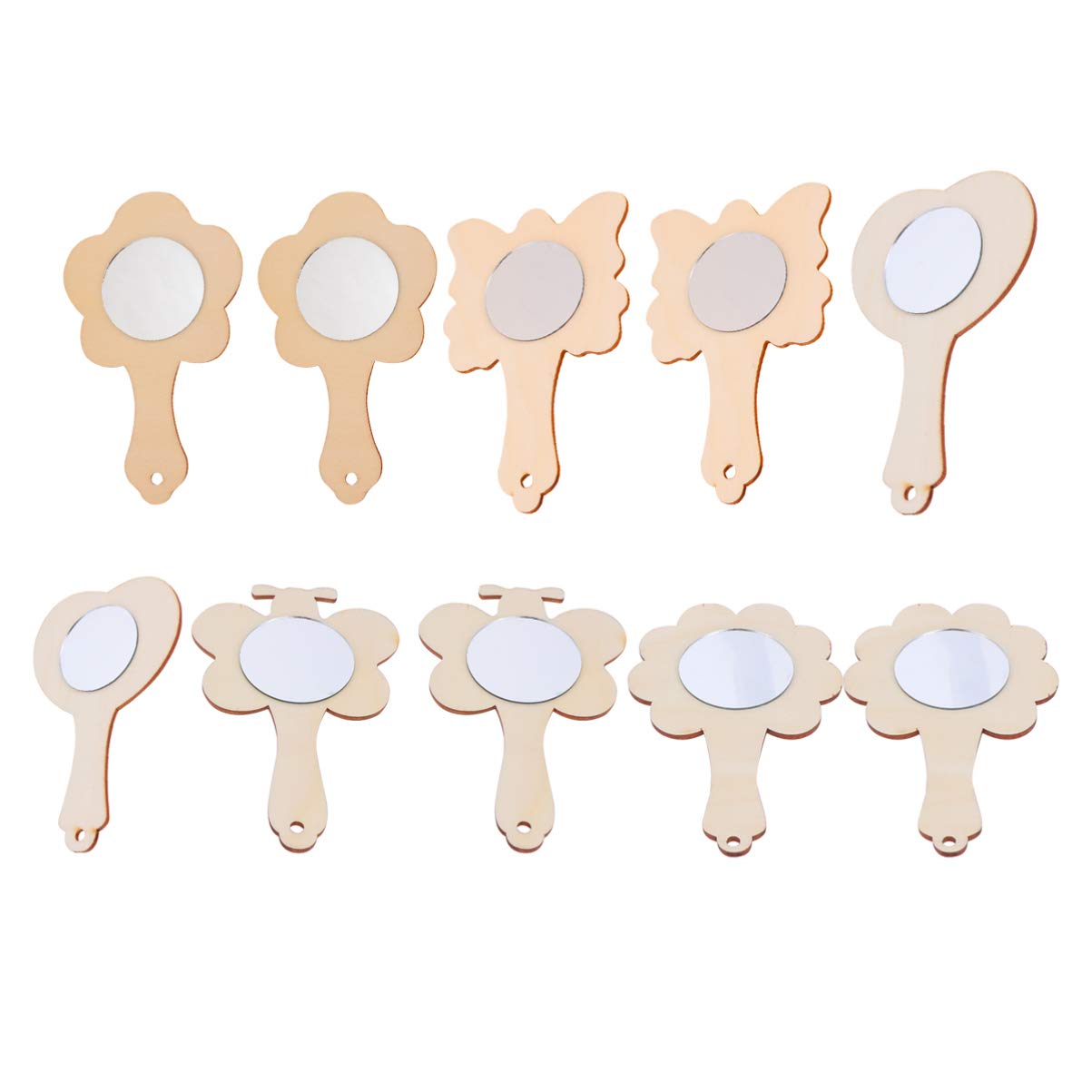 Healifty 10pcs Educational Toys for Kids DIY Wood Mirror Arts and Crafts Mirror Unfinished Hand Held Mirror Educational Painting Toys DIY Mirror for Healifty