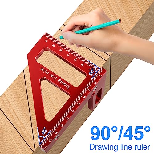 3D Multi-Angle Measuring Ruler, 45/90 Degree Woodworking Square Protractor Aluminum Alloy, Miter Triangle Ruler, Layout Measuring Tool for Engineer Tzgsonp