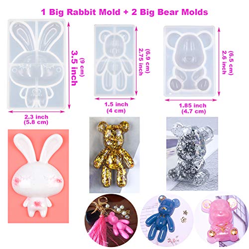 EuTengHao 132Pcs Animal Silicone Molds DIY Resin Casting Kit Contains 4 Bears 3D Bear Rabbit Cat Paw Mold Necklace Pendant Time Gem Eiffel Tower EuTengHao