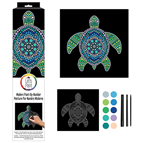 Plaid Sea Turtle Mandala Modern Dot Kit, 14" x 14" Paint by Numbers for Adults and Kids, Easy-to-Follow DIY Crafts, Art Supplies with A Textured Plaid