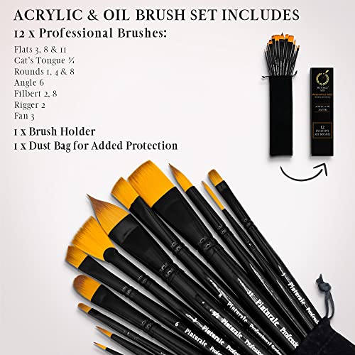 Pinturale Arts Set of 12 Brushes for Acrylic & Oil Painting | Acrylic & Oil Masters | Acrylic Paint Brush Set | Handmade Professional Oil Paint Brush Pinturale Arts
