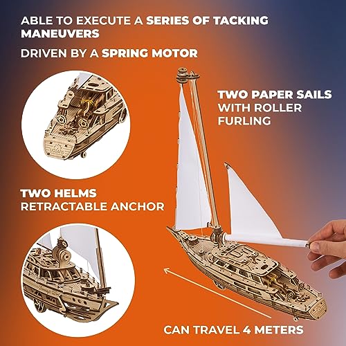 UGEARS Serenity’s Dream Model Yacht - Model Ships Kits for Adults - Wooden Models to Build for Adults - 3D Puzzles Adult Ship Model Kit - DIY Wooden UGEARS