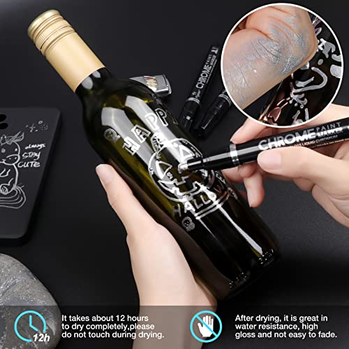 KERIFI 3pcs Silver Liquid Mirror Chrome Markers Permanent Art Liquid Chrome Marker Set, Reflective Gloss Metallic Mirror Markers, Repair Paint Pen KERIFI