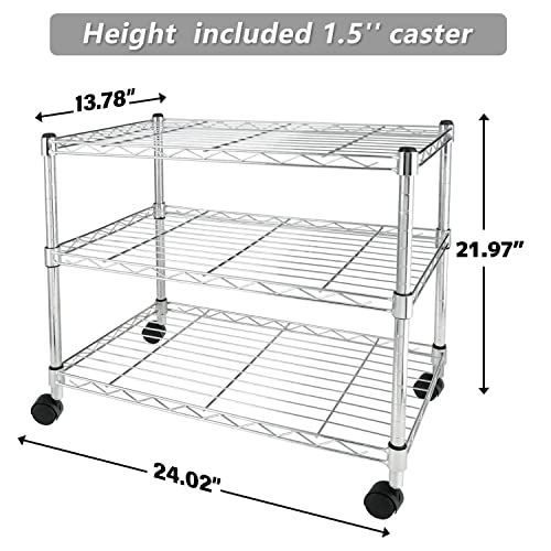 YSSOA 3-Tier Heavy Duty Storage Shelving Unit,Chrome,24.02" D x 13.78" W x 21.97" H inch, 1 Pack YSSOA