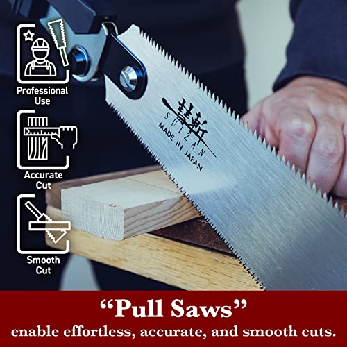 SUIZAN Japanese Folding Ryoba Pull Saw 9.5 Inch Double Edge Hand Saw for Woodworking Tools SUIZAN