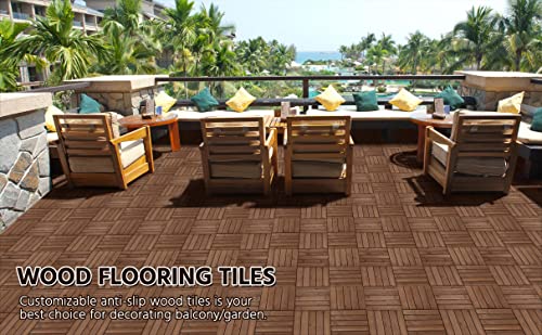 Yaheetech 55pcs Patio Deck Tiles Interlocking Wood Composite Deck Wooden Flooring Deck Tiles 12 x 12in Fir Wood Indoor&Outdoor, Brown Yaheetech