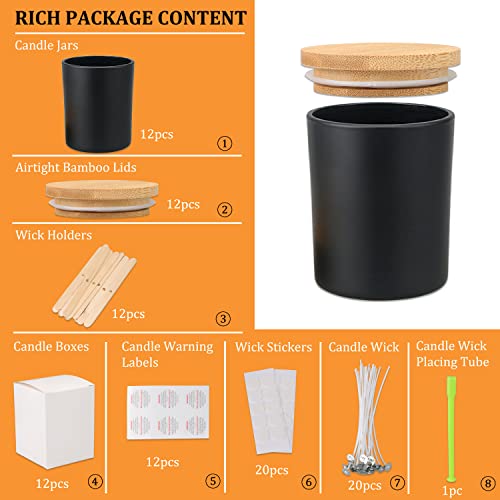MILIVIXAY 12 Pack 7 OZ Black Matte Glass Candle Jars with Lids and Candle Making Kits - Bulk Empty Candle Jars for Making Candles - Spice, Powder MILIVIXAY