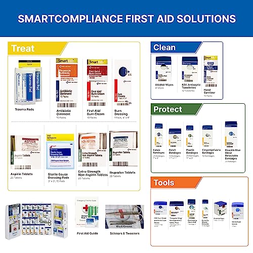 First Aid Only 1000-FAE-0103 50-Person SmartCompliance OSHA First Aid Kit for Businesses, Large Plastic First Aid Cabinet with Medications, 245 First Aid Only