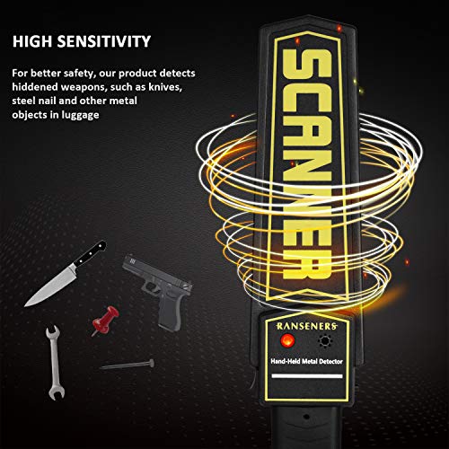 RANSENERS Metal Detector Wand,Security Wand,Portable Adjustable Sound & Vibration Alerts, Detects Weapons Knivers Screw (High Sensitivity, Black) R RANSENERS