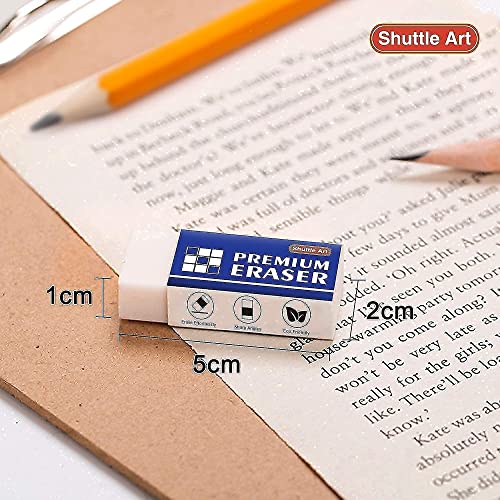Shuttle Art Pencils and Erasers Bundle, Set of 600 Pack Sharpened Yellow Pencils + 72 Pack Premium White Erasers Bulk Shuttle Art