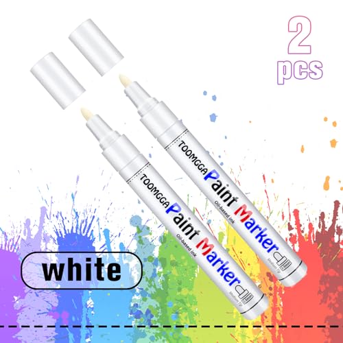 White Paint Pen Permanent Paint Markers - 2 Pack Oil Based Paint Markers, Medium Point, Quick Drying and Waterproof Paint Pens for Rock Painting Car TOOMGGA