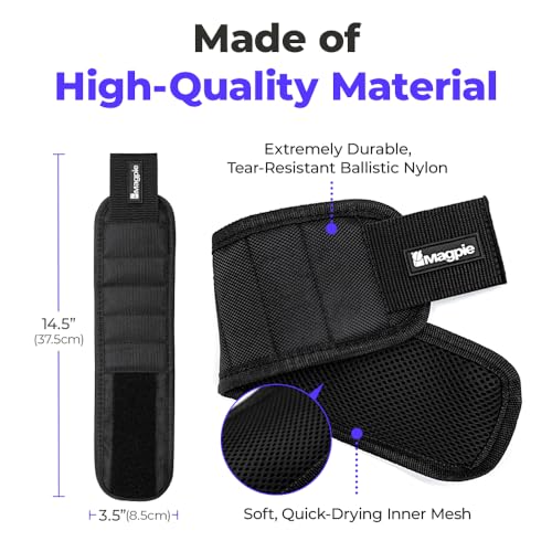 Magpie Magnetic Wristband - 10 Extremely Powerful Magnets for Holding Screws, Nails and Drill Bits, Made of Enhanced Nylon for Lightweight and MAGPIE