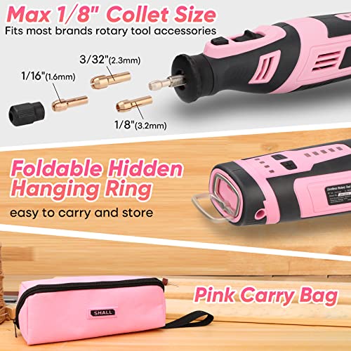SHALL 8V Cordless Rotary Tool Kit, Pink Lightweight 2.5 Ah Battery Rechargeable Rotary Tool w/ 121 Accessories, 5-Speed Power Rotary Tool for SHALL