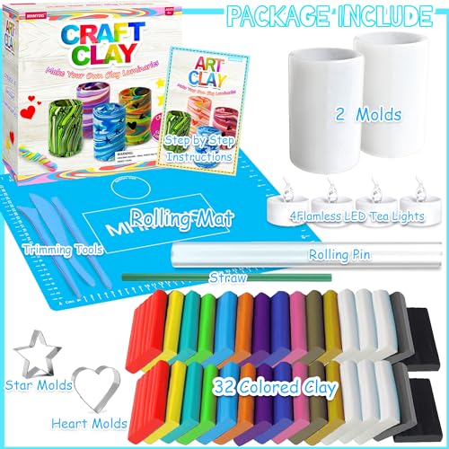 MHMYDIS Make Your Own Clay Luminaries - Arts and Crafts Clay kit for Boys Girls and Teens Age 6 7 8 9 10 11 12 Year Old and up - Make 4 Clay Lantern MHMYDIS