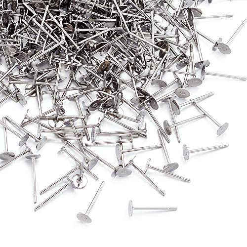 Craftdady 500Pcs Stainless Steel Earring Posts 4mm Flat Pad Blank Tray Stud Earrings for Earring Jewelry Making Craftdady