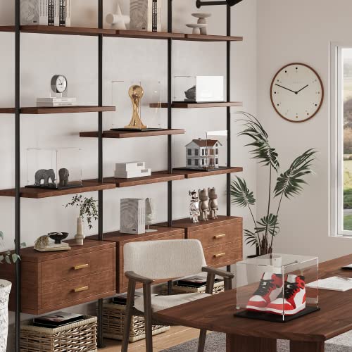 Gemutlich Acrylic Display Case 10 Inch Cube - 3mm Thick Acrylic Display Box with Black Wooden Base, Assemble Dustproof Showcase Clear Display Case Gemutlich