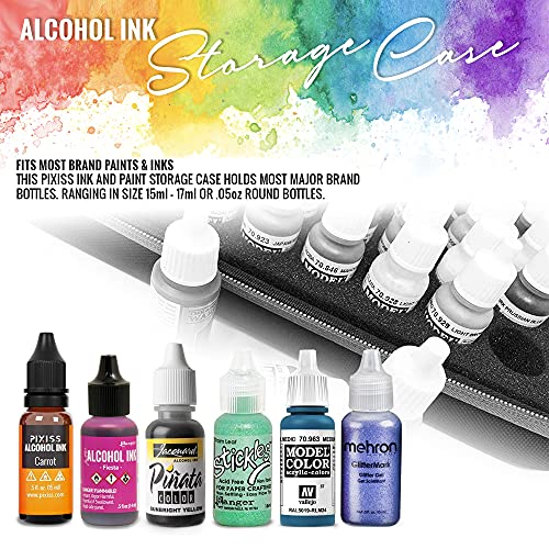 Alcohol Ink Storage Carrying Case, Paint Carry Case Organizer, Stores 30x 0.5-Ounce Bottles of Alcohol Inks, Stickles, Glossy Accents or Reinkers, Pixiss