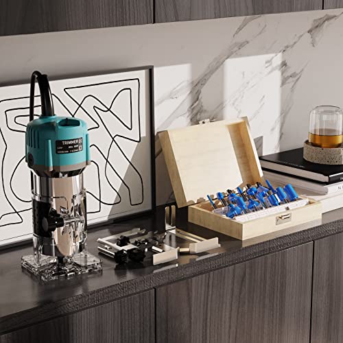 TwoWin Router Tool, 110V 800W Compact Palm Wood Router Tool for Woodworking, Electric Hand Trimmer 1/4" Collets Woodworking Tool Laminate Trimmer + TwoWin