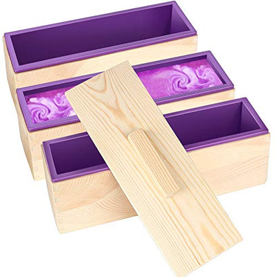 ZOENHOU 3PCS 42oz Soap Molds, Flexible Rectangular Silicone Soap Making Molds Kit with Wood Box DIY Tool Set for Soap Making Supplies