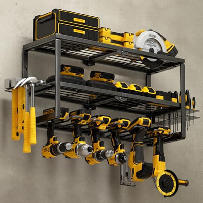 YYR Heavy Duty Power Tool Organizer Wall Mount, Cordless Drill Hanger Storage Rack, Battery Tools Holder with Charging Station Shelf for Garage
