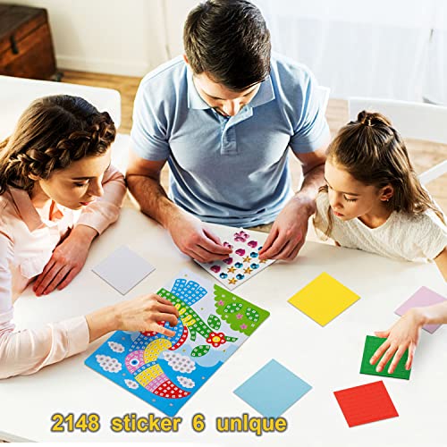 LZHZH Mosaic Sticker Art Sticky DIY Handmade Art Kits for Kids - Sunflower, Butterfly, Sailboat, Woodpecker, hot air Balloon, Airplane (6 Pack) LZHZH