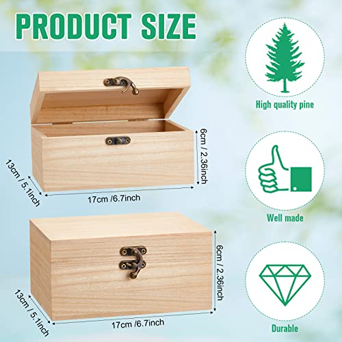 Reginary 8 Pcs Wooden Box with Hinged Lid Unfinished Wood Box Unpainted Plain Wooden Jewelry Box for DIY Crafts Art Gifts Hobbies Home Storage, 6.7 x Reginary