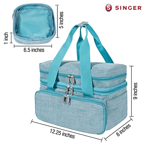 SINGER Sewing Accessories Organizer (Bag Only) – Double Layer Portable Sewing Storage Bag with 2 Detachable Pouches and 18 Storage Compartments, SINGER